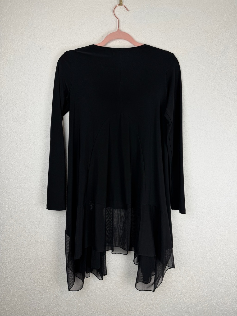 Sympli Asymmetrical Long Sleeve Jersey Knit Mesh Hem Blouse Black 6 - Picture 2 of 12